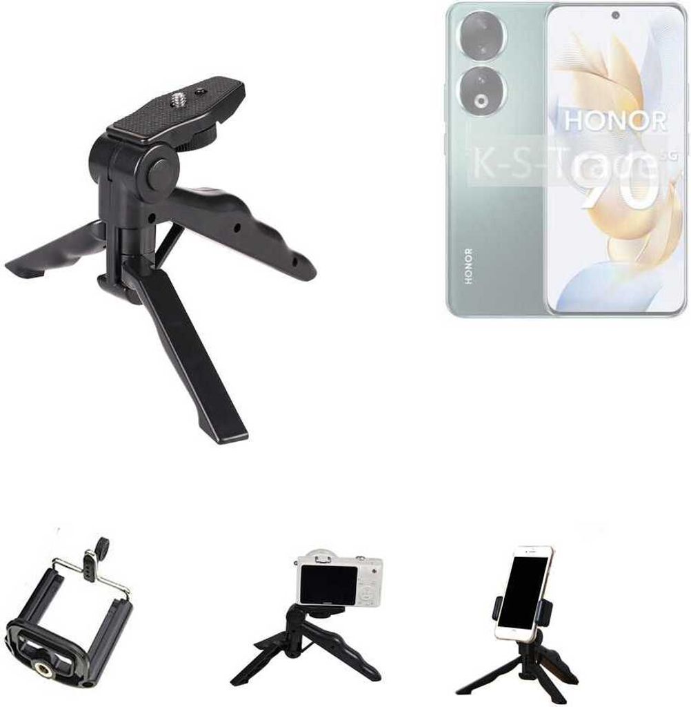 K-S-Trade Stativ Tisch-Ständer Dreibein Handy-Stativ Ständer kompatibel mit Honor 90 Mini-Stativ Smartphone Tripod Handy-Stativ aus Plastik schwarz
