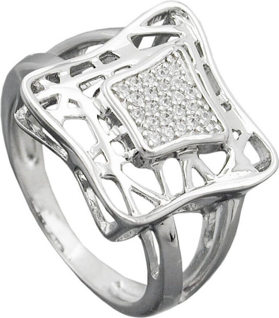 Ring Damenring Viereck mit Zirkonia weiß 925 Silber, Ringgröße:Innenumfang 56mm Ø17.8mm