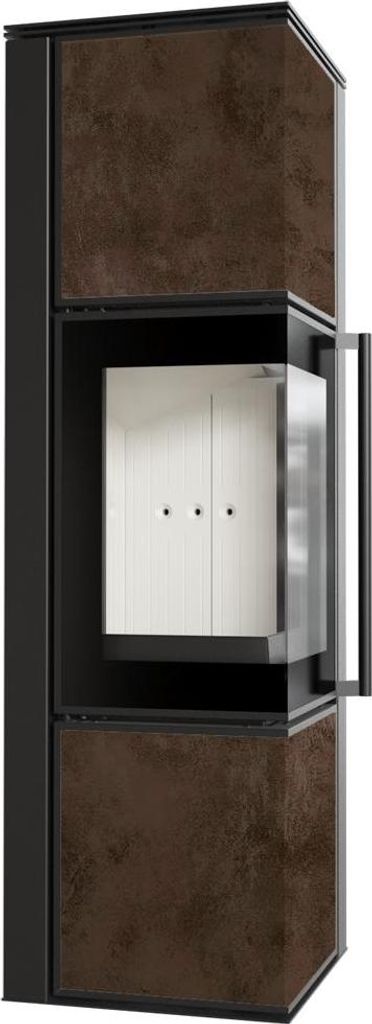 Kaminofen aus Stahl KRATKI TORA/M 8 kW Ø 150 Quarzsinter OXIDE MORO mit Türfeder