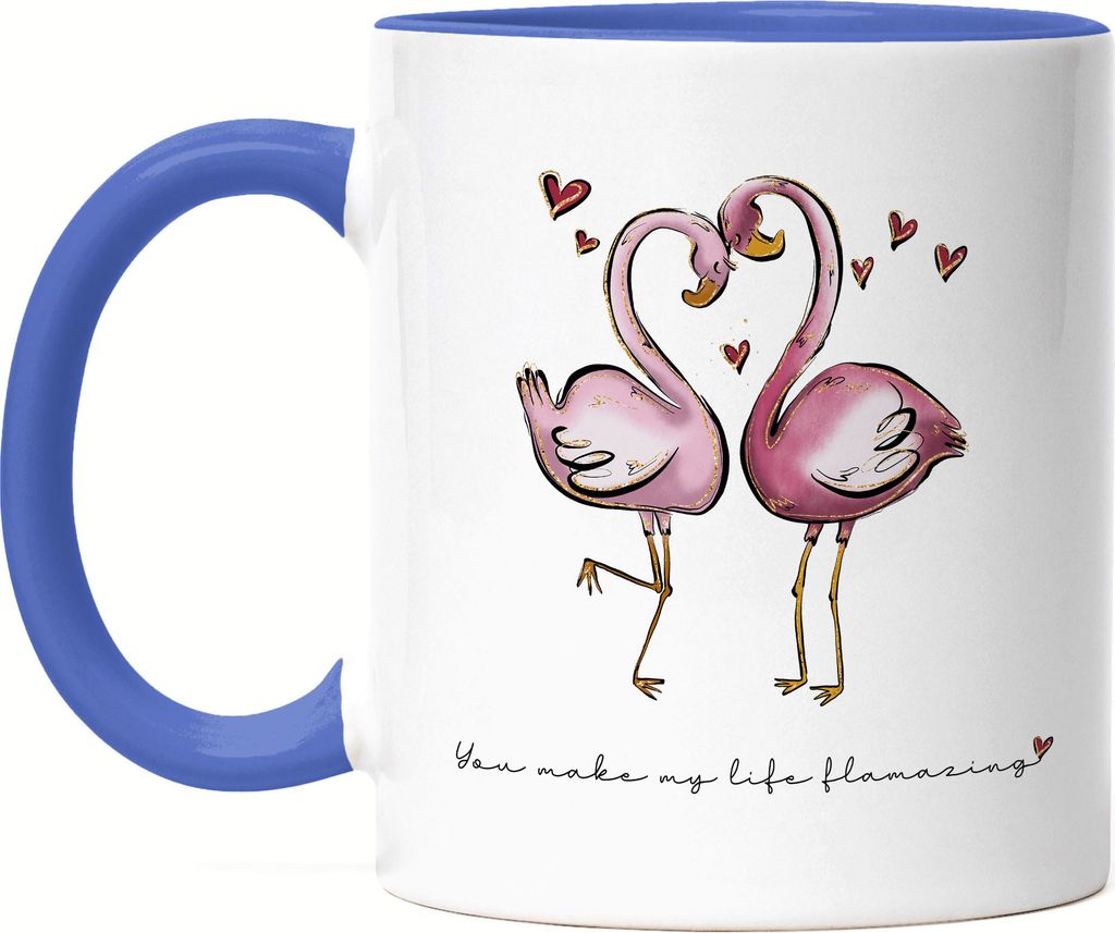 Flamingo Fan Tasse Blau Valentinstag Freundin Freund Süß Geschenkidee Paar Liebe Couple Jahrestag