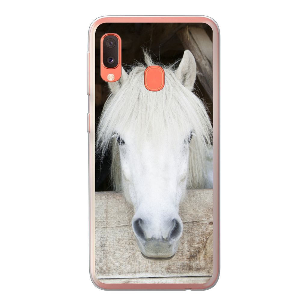 MuchoWow Handyhülle Schutzhülle Hülle für Samsung Galaxy A20e Pferde - Pferdestall - Regale Silikon Softcase Handy Hülle - Abdeckung