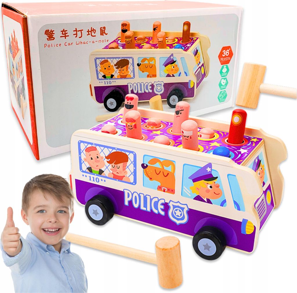 Montessori-Sensorik-Geschicklichkeitsspiel „Polizeiauto“ aus Holz