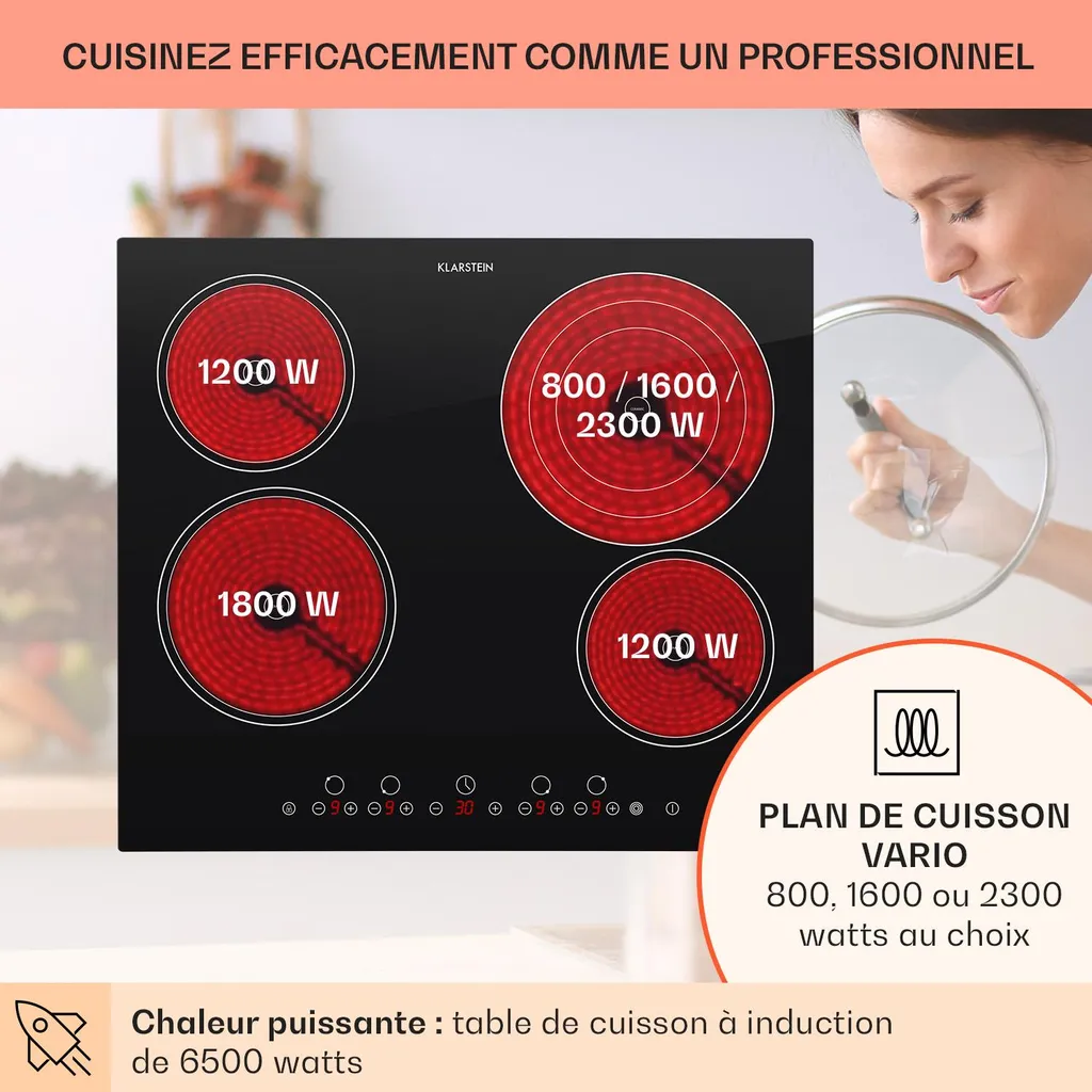 Plaque de Cuisson Vitrocéramique 6500W Inox : Cuisson Rapide et Propre - 3