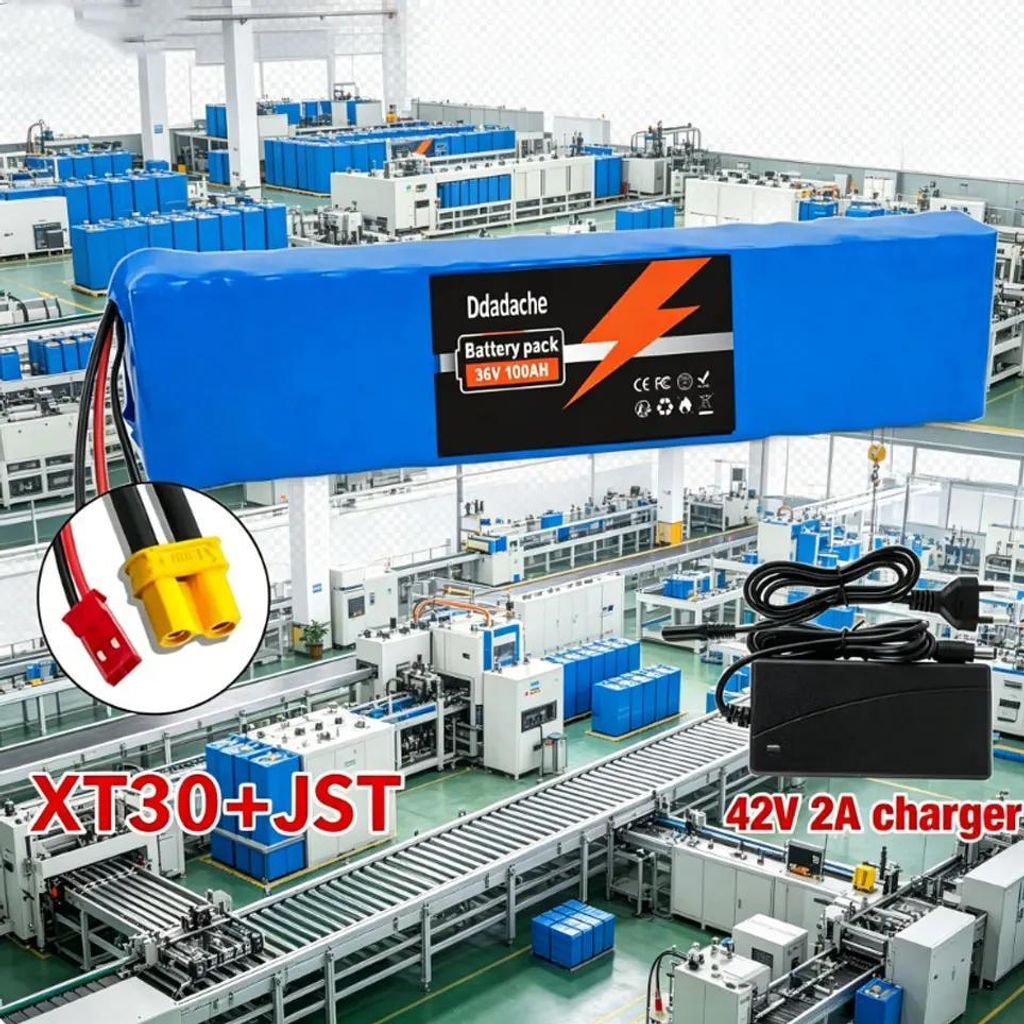 36V 100Ah Lithium-Ionen-Akku - 10S3P Batteriepack - Wiederaufladbar für E-Bike und E-Scooter - Mit BMS - Für 150–500W Motoren - XT30 JST-Ladean...