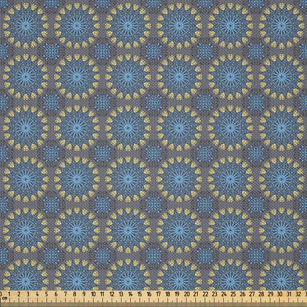 ABAKUHAUS Ethnisch Satin Stoff als Meterware, Arabesque Stil Mandala inspiriert kreisförmigen Motiven ethnische Antik, 5 M (148 x 500 cm), Hellgel...