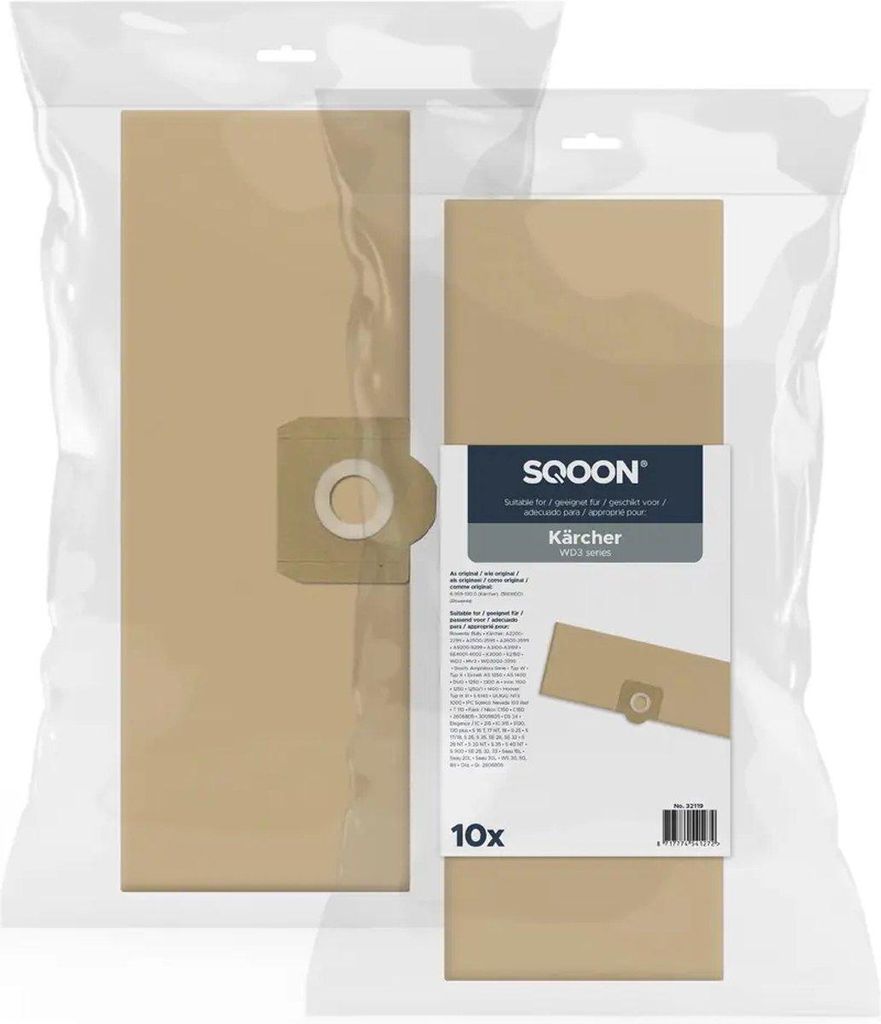 SQOON Staubsaugerbeutel 10 Stück Geeignet für Karcher (Kärcher) WD3 / MV3 / 6.959-130.0, Hochwertige Filterbeutel, Langlebig & Passgenau