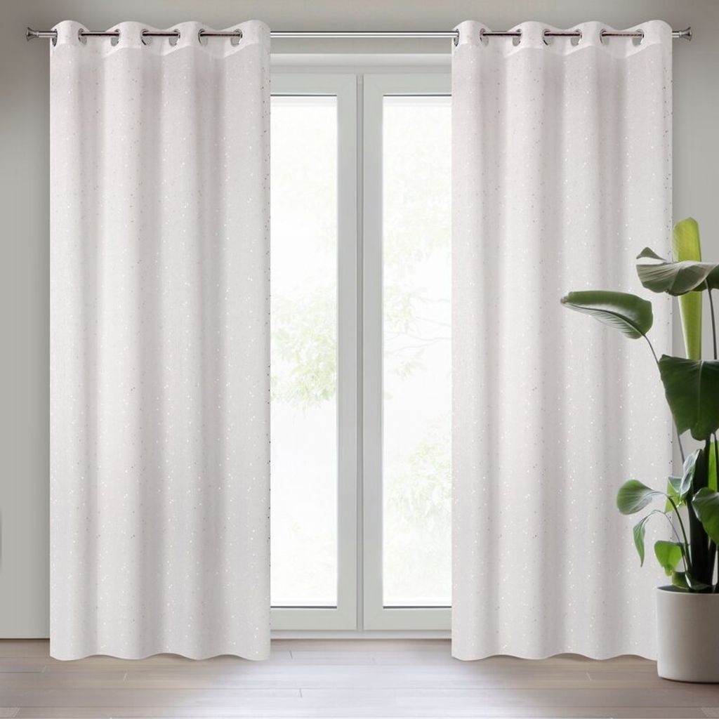 Design91 Vorhang RIVIA weiß silber 140x250 cm Ösen Ösenvorhang