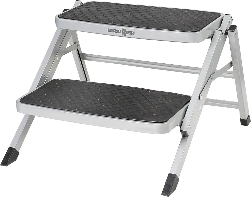 Petit marchepied double en métal gris stable pour cuisine et bricolage