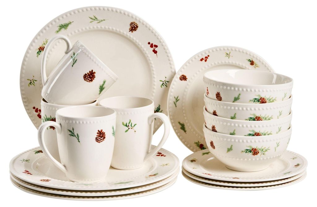 BELIANI Tafelservice 16-teilig Weiß aus Porzellan Handgefertigt Reaktive Glasur für 4 Personen Weihnachten Geschirrset Küche Esszimmer