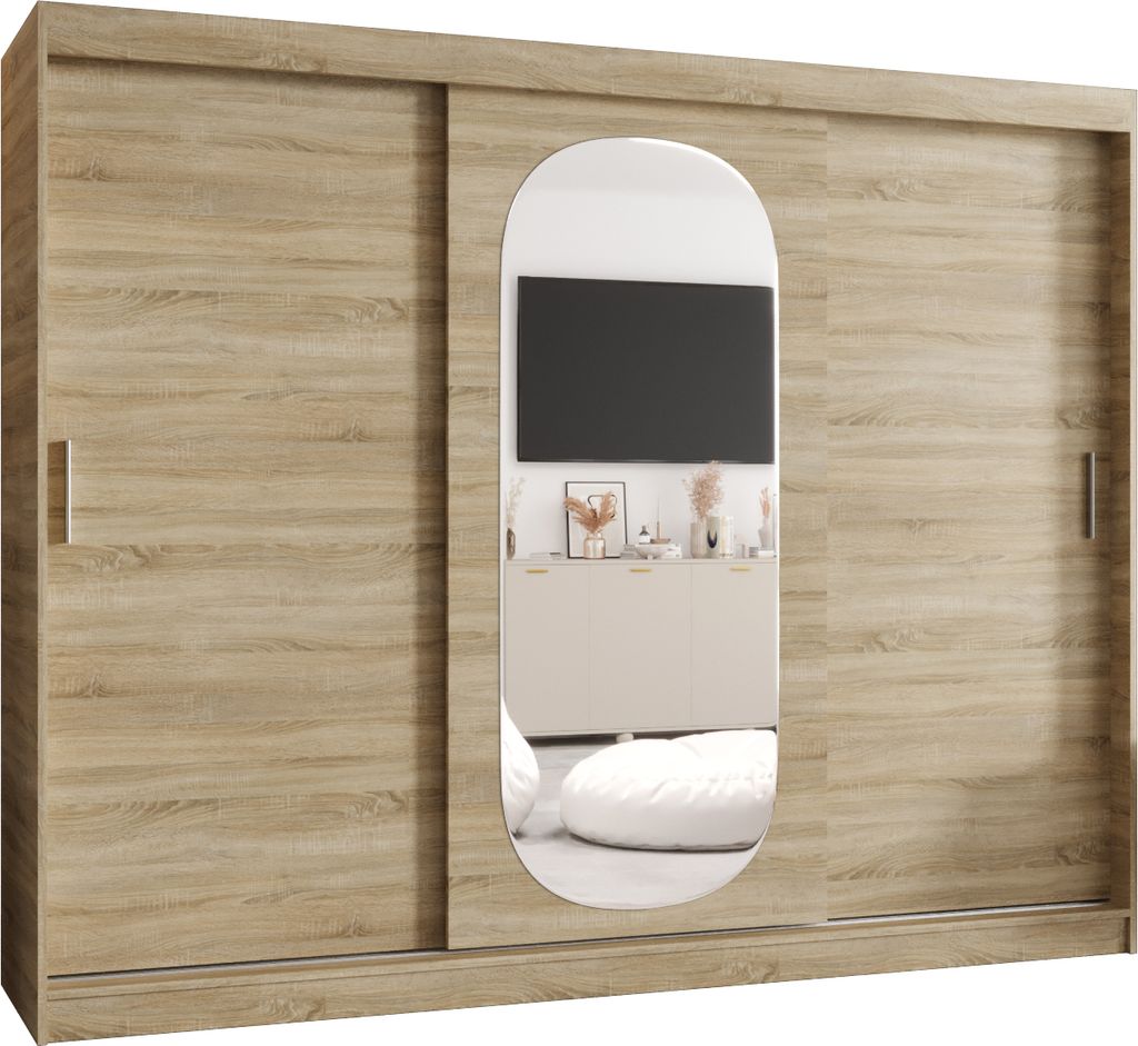 MEBLE KRYSPOL ROYAL 250 Kleiderschrank mit drei Schiebetüren für Schlafzimmer – moderner Aufbewahrungsschrank mit Kleiderstange und Regalen –...