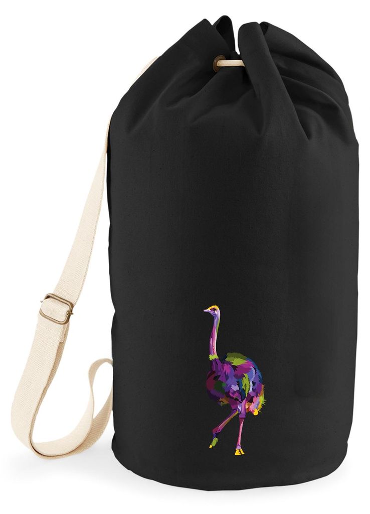 Huuraa Seesack Vogel Strauß Colorful 20 Liter Black Baumwolle Rucksack Geschenkidee