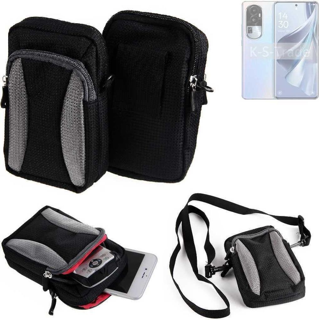 K-S-Trade Holster Schutz Hülle kompatibel mit Oppo Reno10 Pro Global Handy Hülle Gürteltasche Umhängetasche mit Zusatzfach schwarz