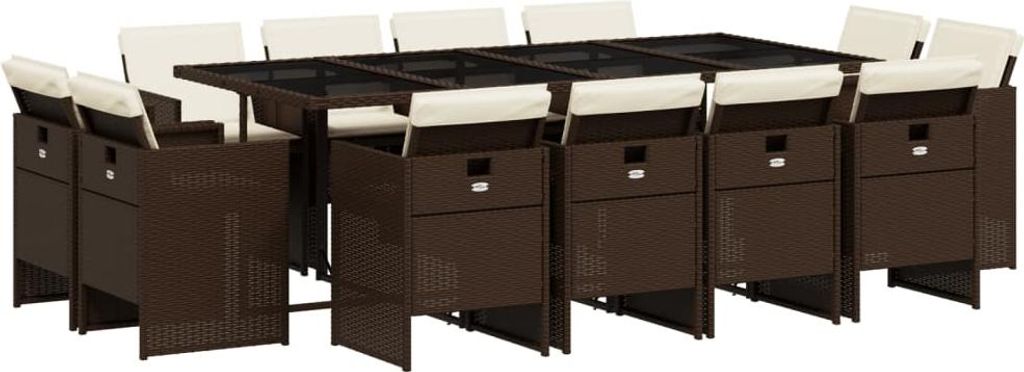 vidaXL 13-tlg. Garten-Essgruppe mit Kissen Braun Poly Rattan