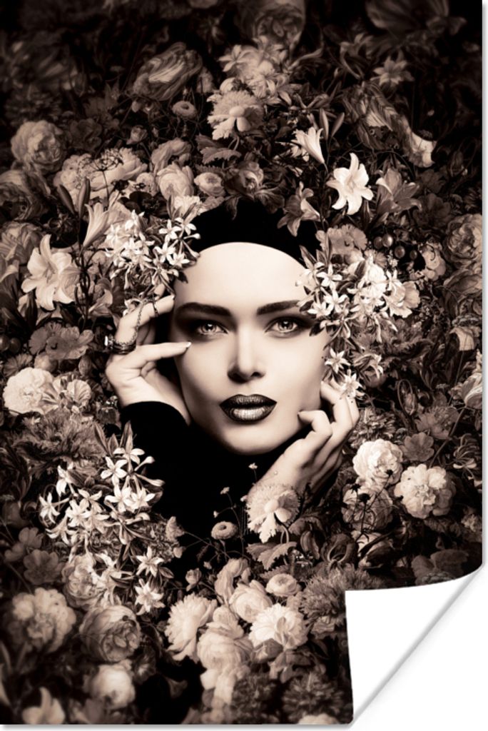 MuchoWow Poster Frau - Blumen - Botanisch - Natur 120x180 cm - Kunstposter
