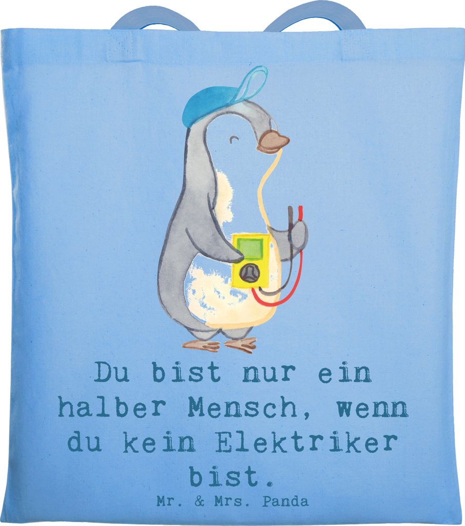Mr. & Mrs. Panda Jutetasche Elektriker Herz - Sky Blue - Geschenk, Ausbildung, Tasche, Schultasche, Beruf, Jutebeutel, Spruch, Laptoptasche, Lustig...