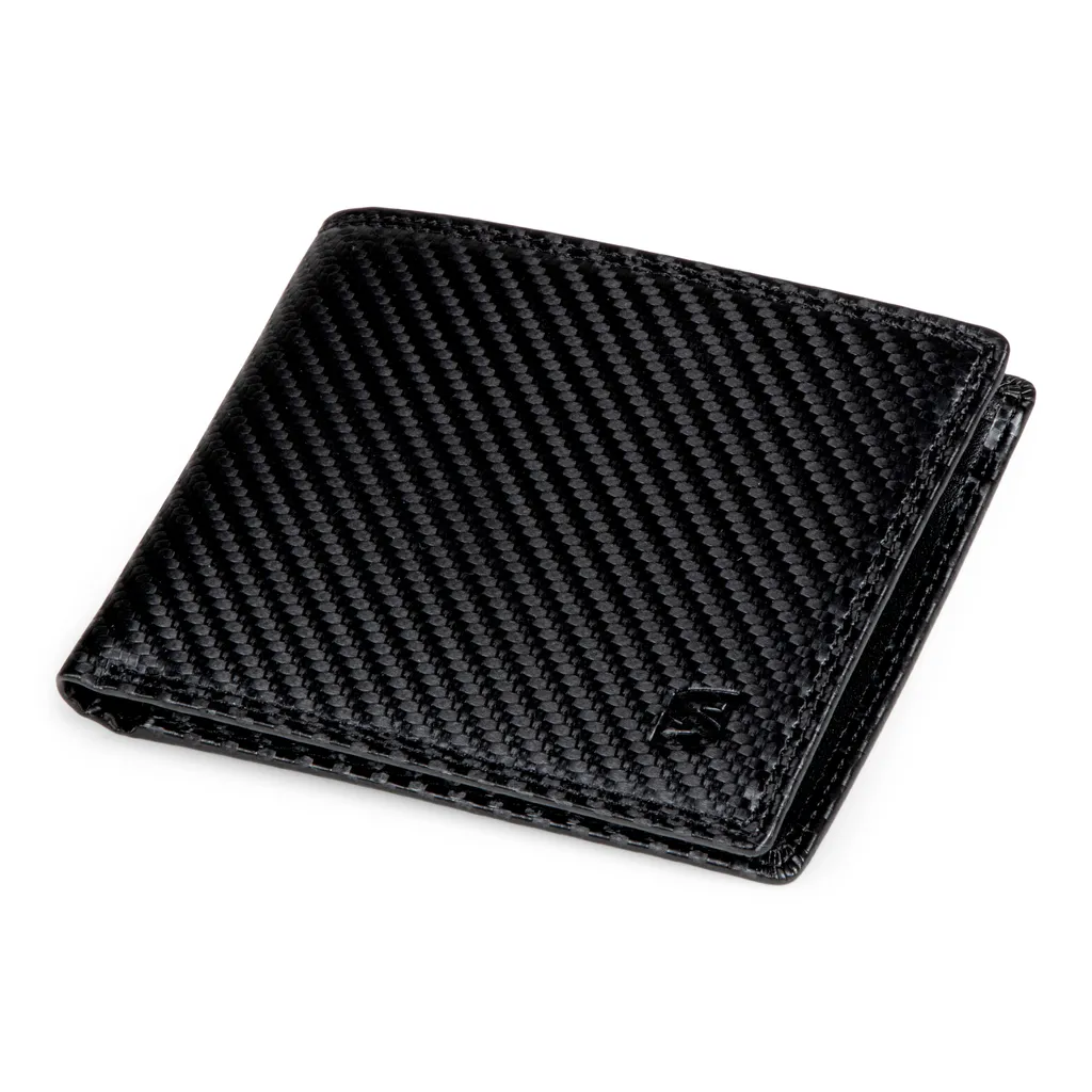 Portafoglio SERASAR Nero in Pelle Carbonio - Accessorio Uomo 13cm - 4