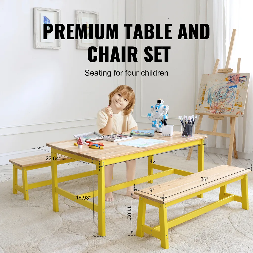 Table Enfant en Bois avec Bancs Robustes - Ensemble 3 Pièces Multi-activités