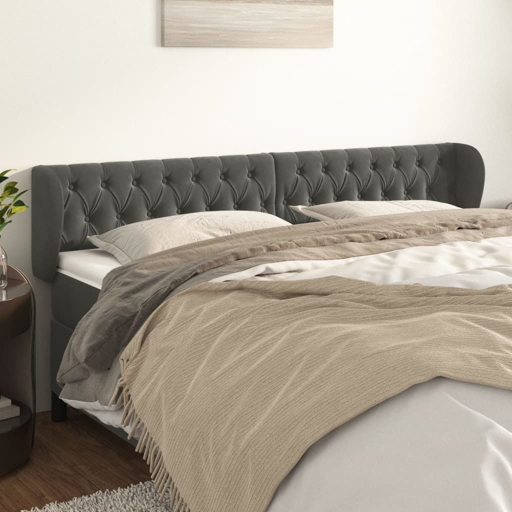 Maison Exclusive - Kopfteil mit Ohren Dunkelgrau 203x23x78/88 cm Samt