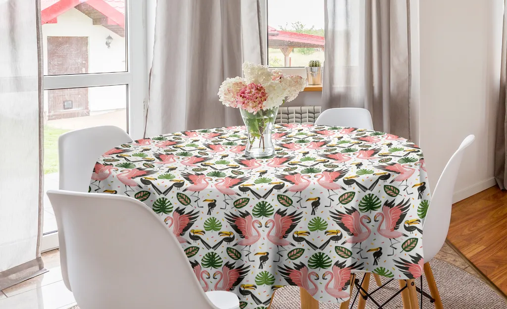 Tovaglia Circolare 150 cm Boho ABAKUHAUS Corallo e Fenicotteri