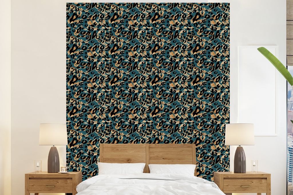 MuchoWow Fototapete für Wohnzimmer oder Schlafzimmer Wandtapete Vinyl Motivtapete Panther - Luxus - Muster - 180x220 cm - Tapezierpapier