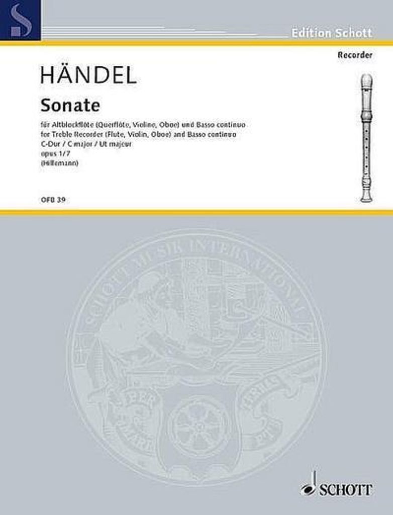 Sonate Nr.7 C-Dur, aus 4 Sonaten op. 1/7 HWV 365für Alt-Blockflöte (Flöte, Violine, Oboe) und Basso continuo