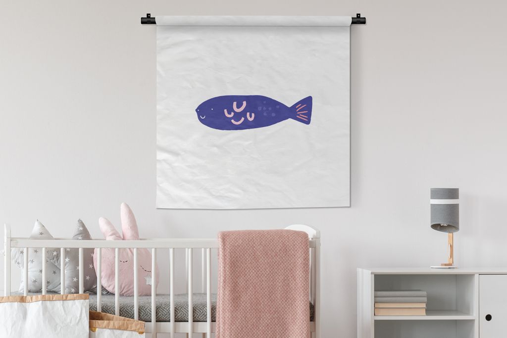 MuchoWow Wandteppich Wandbehang Fisch - Pastell - Lila 90x90 cm Tapisserie Dekoration Wandtuch - Wandaufhänger