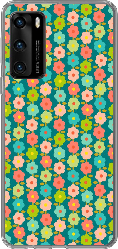 MuchoWow Handyhülle Schutzhülle Hülle für Telefoonhoesje Huawei P40 Muster - Blumen - Retro - 1970er Jahre Silikon Softcase Handy Hülle - Ha...