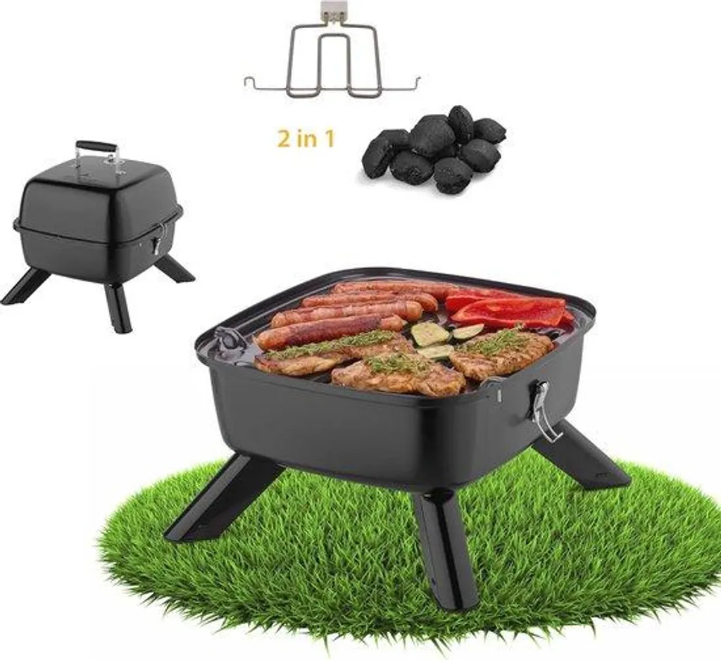 Barbecue mixte électrique et charbon de bois 2000W pour jardin et balcon