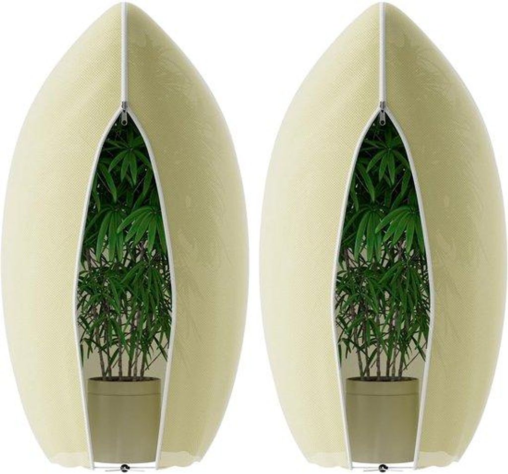 Winterbeschermingset voor planten, 80 x 120 cm, vorstwerende potplantenzak, vliesstof, scheurvast, met ritssluiting en trekkoord