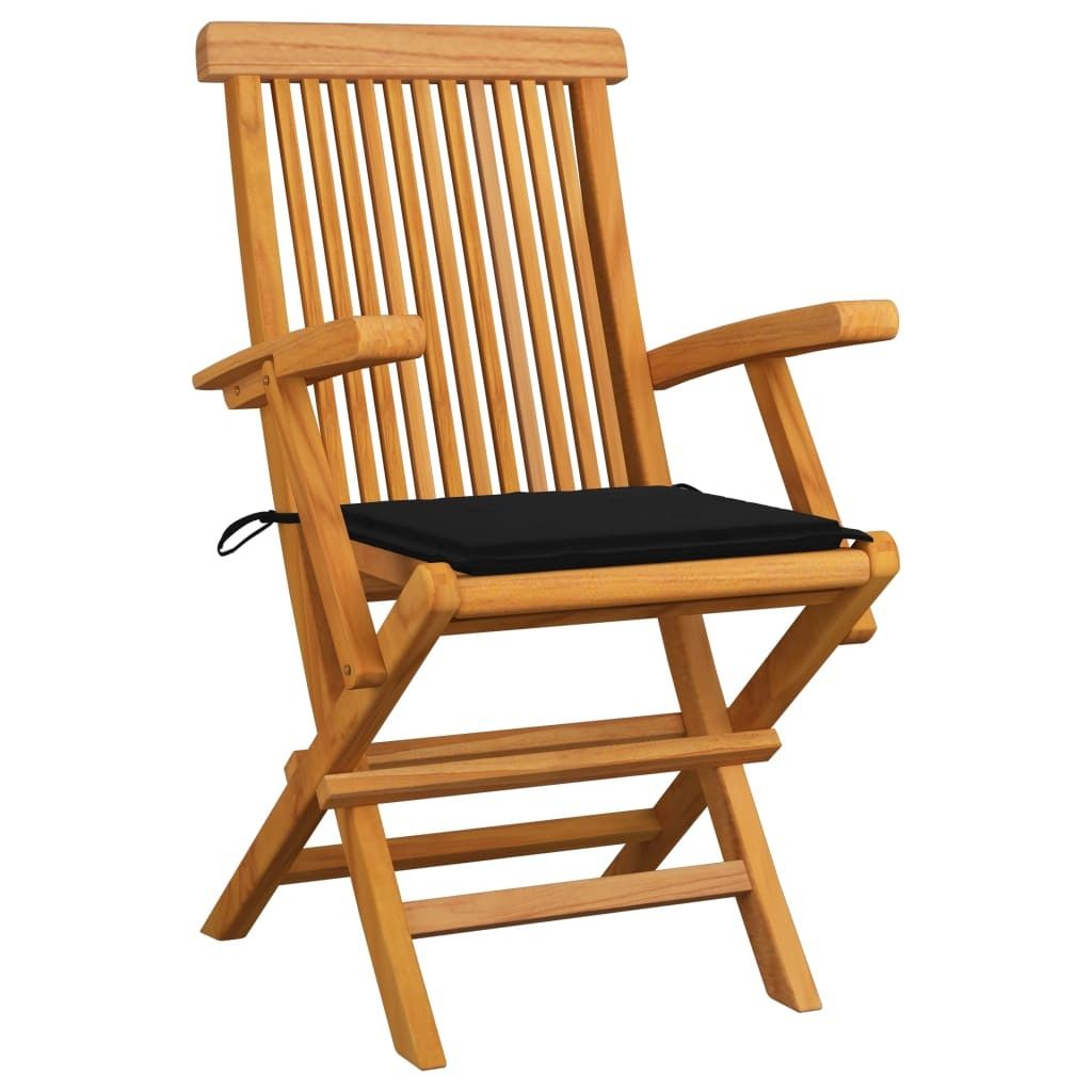 "im Sonderangebot"Stuhl Terrasse - Gartenstühle mit Schwarzen Kissen 4er set - Balkonmöbel - Campingstuhl elegantes Design - Massivholz Teak - 55...