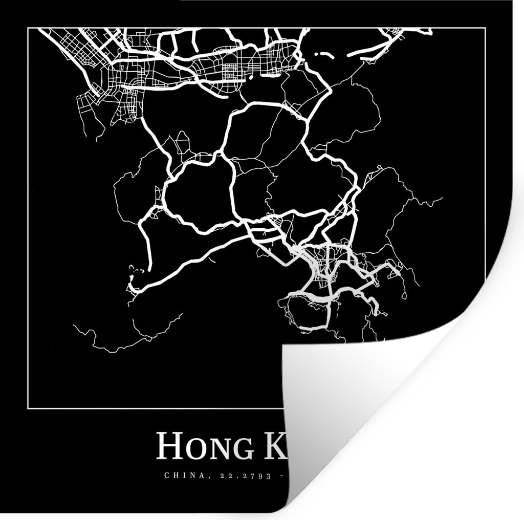 MuchoWow Wandtattoo Wandsticker Wandaufkleber Hongkong - Karte - Stadtplan - Karte der Stadt 30x30 cm Selbstklebend und Repositionierbar - Reposi...