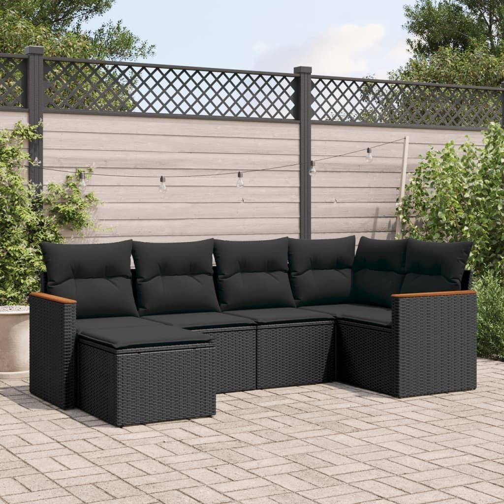 Maison Exclusive - 6-tlg. Garten-Sofagarnitur mit Kissen Schwarz Poly Rattan