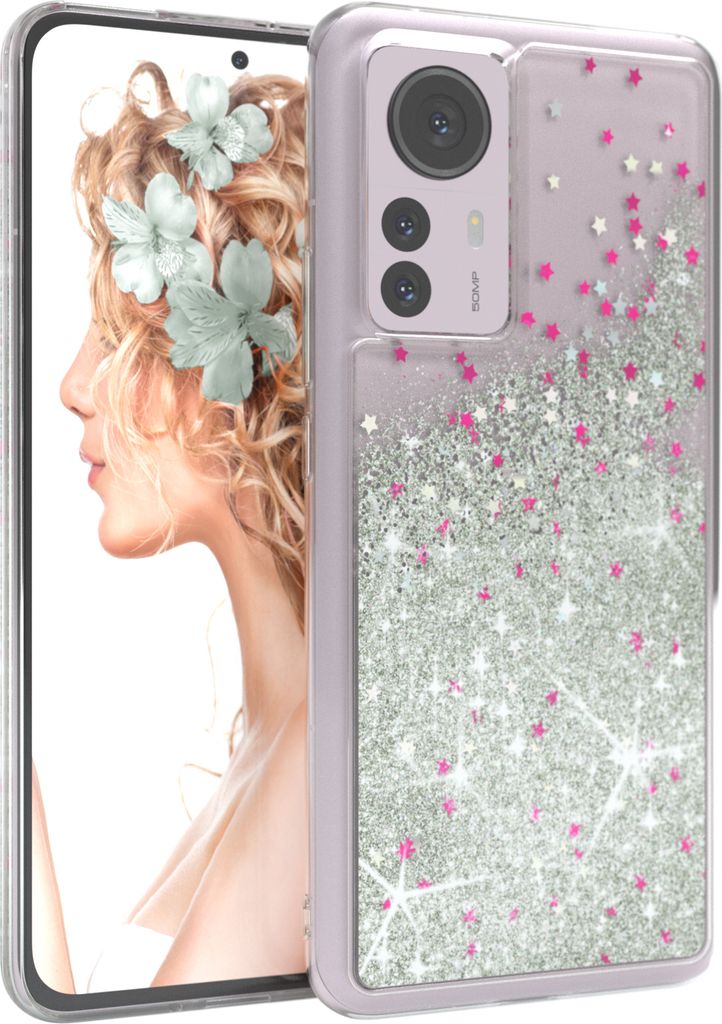 EAZY CASE - Glitzer Hülle kompatibel mit Xiaomi 12 Pro Glitzer Schutzhülle, Soft Case, Backcover Transparent mit Motiv
