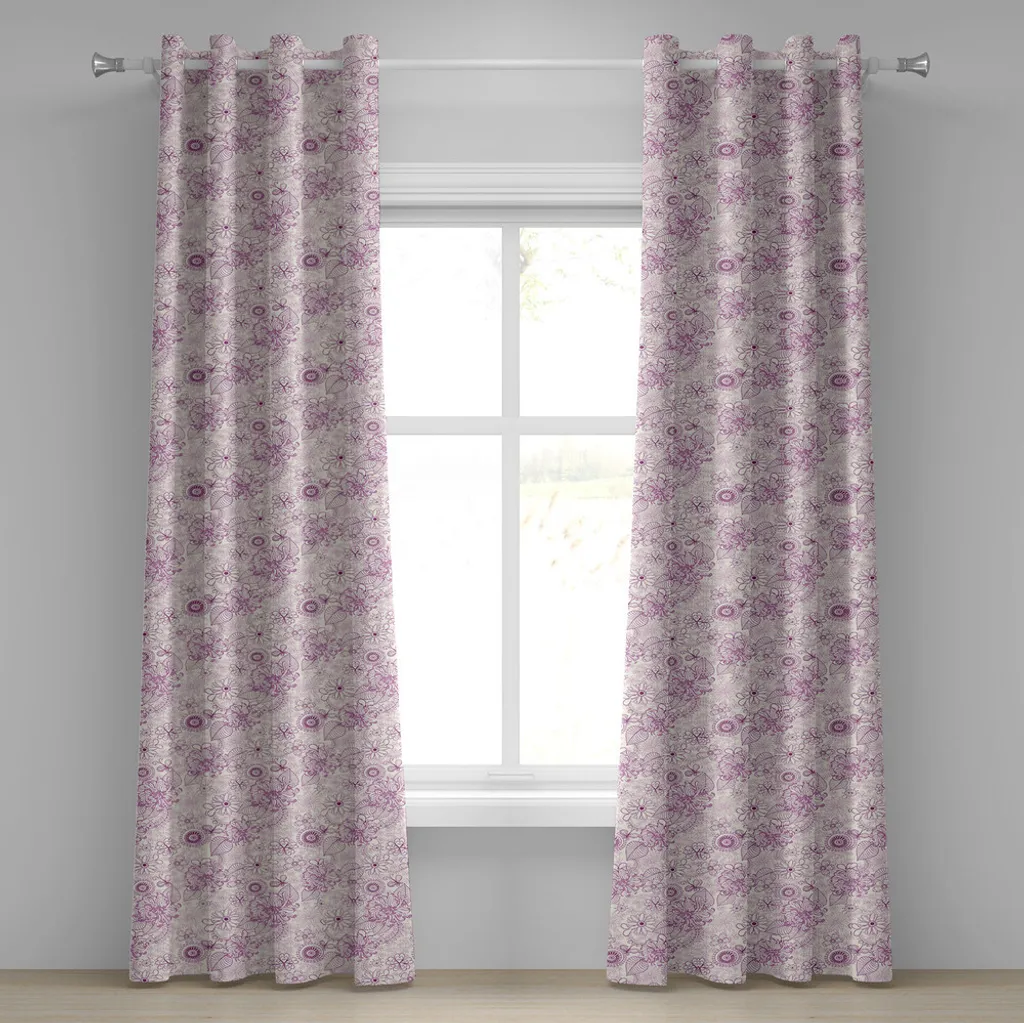 ABAKUHAUS Rideaux à œillets fleurs vintage shabby chic 280x245cm Rose