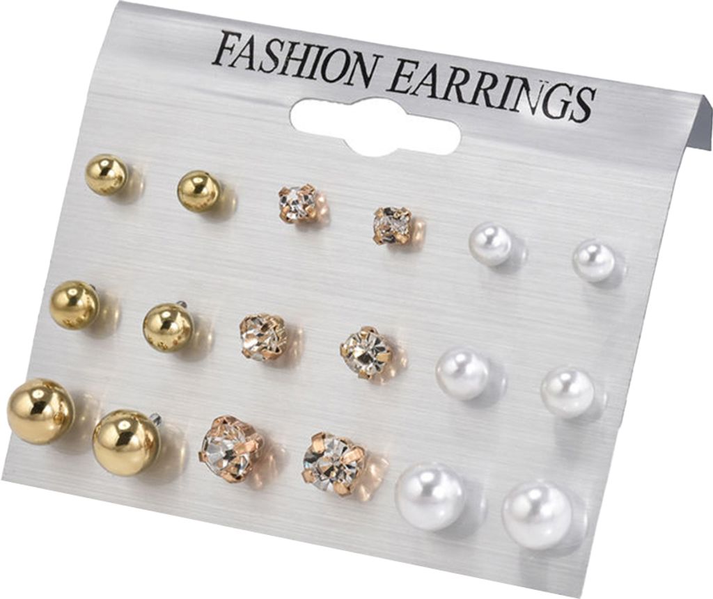 9 Paare Mode Strass Faux Perle Ohrringe Frauen Ohrstecker Set Schmuck Geschenk-Gold