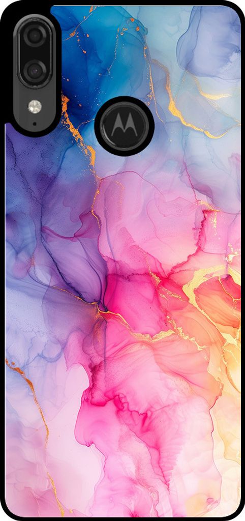 Smartphonica Phone Case Fit für Motorola Moto E6 Plus mit Marmor-Druck - TPU zurück Abdeckung Fall Marmor-Design - Regenbogen