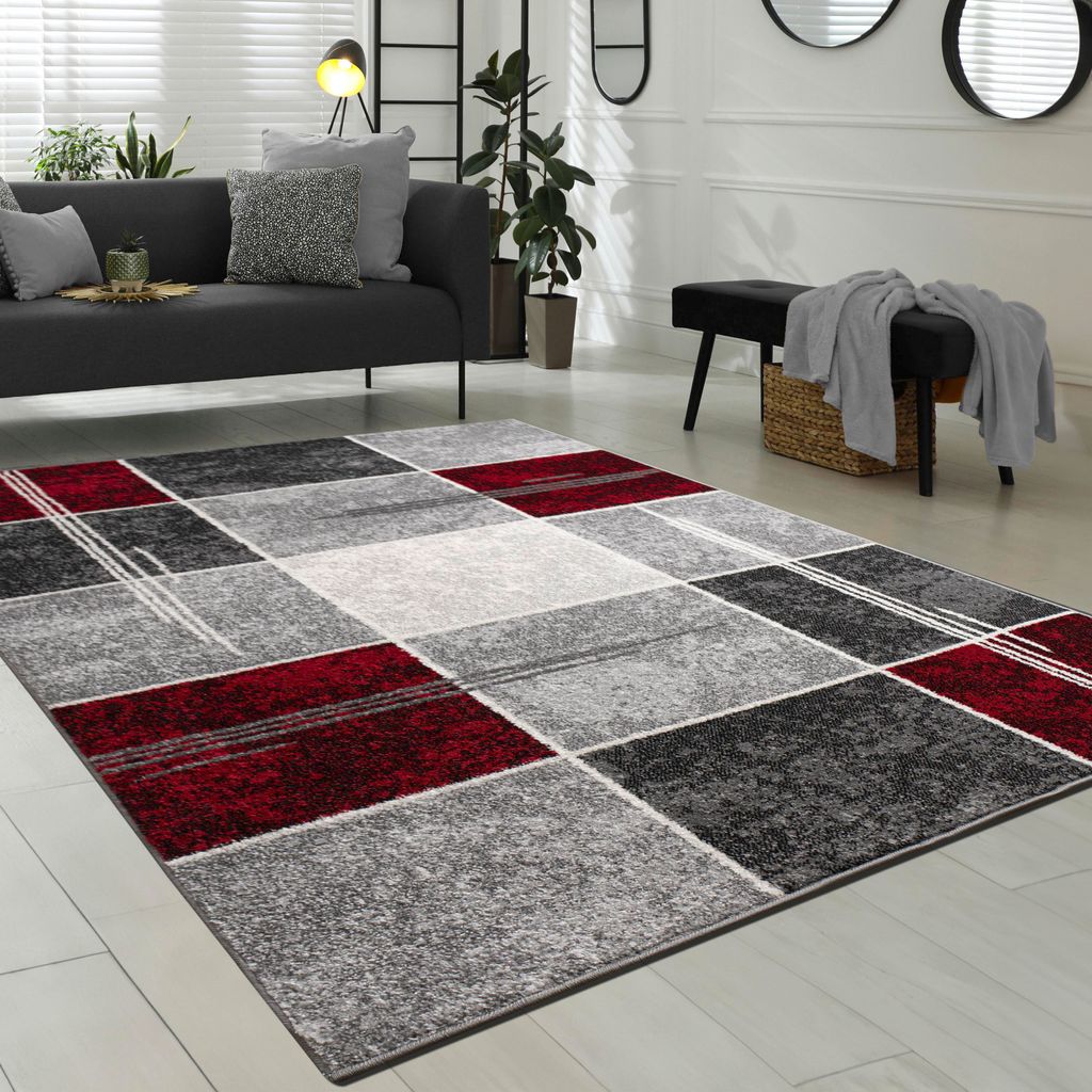 Designer Teppich Kariert Kurzflor Marmor Optik Meliert Produktbild 