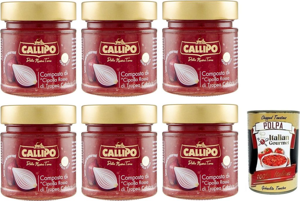 6x Callipo Composta Di Cipolla Rossa Di Tropea Calabria I.G.P.,Kompott aus Roten Zwiebeln aus Tropea Kalabrien,Glas 300g + Italian Gourmet Polpa di...