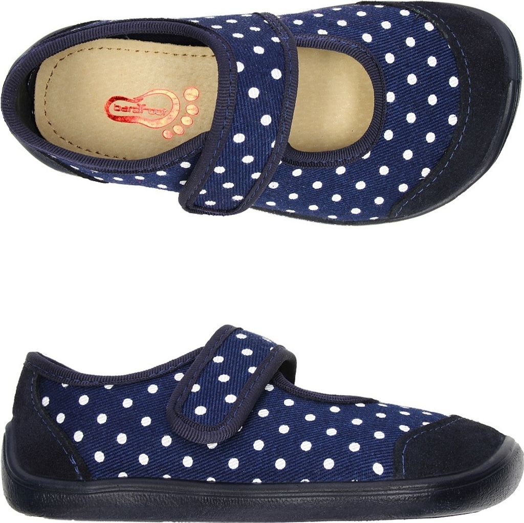 Mädchen sneaker ballerinas 3F 3BE2/5 bar3foot super flexi blau mit Tupfen barefoot, klettverschluss