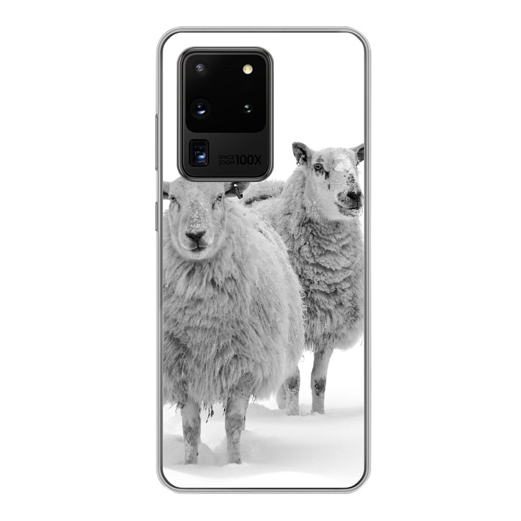 MuchoWow Handyhülle Schutzhülle Hülle für Samsung Galaxy S20 Ultra Schafe - Schnee - Weiß Silikon Softcase Handy Hülle - Karteninhaber