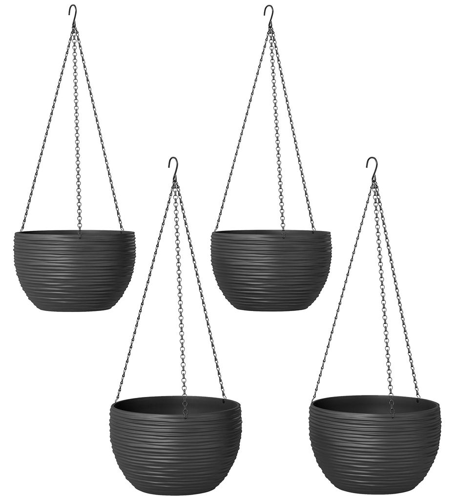 Pflanzgefäße für Außen- und Innenpflanzen, Selbstbewässerung, Hängende Pflanzgefäße mit Metallketten, 4 Stück, Schwarz