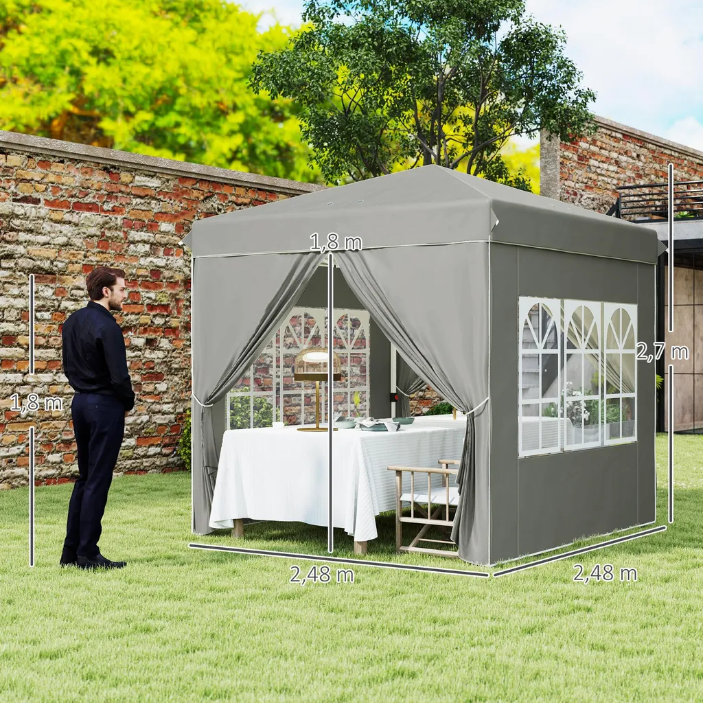 Fortuna Lai Gazebo 2,5x2,5 m, idrorepellente, stabile, resistente alle intemperie, gazebo pieghevole pop-up, protezione UV 50+, tenda da giardino pieghevole con 4 pannelli laterali, borsa, gazebo da giardino per campeggio, grigio chiaro - 3