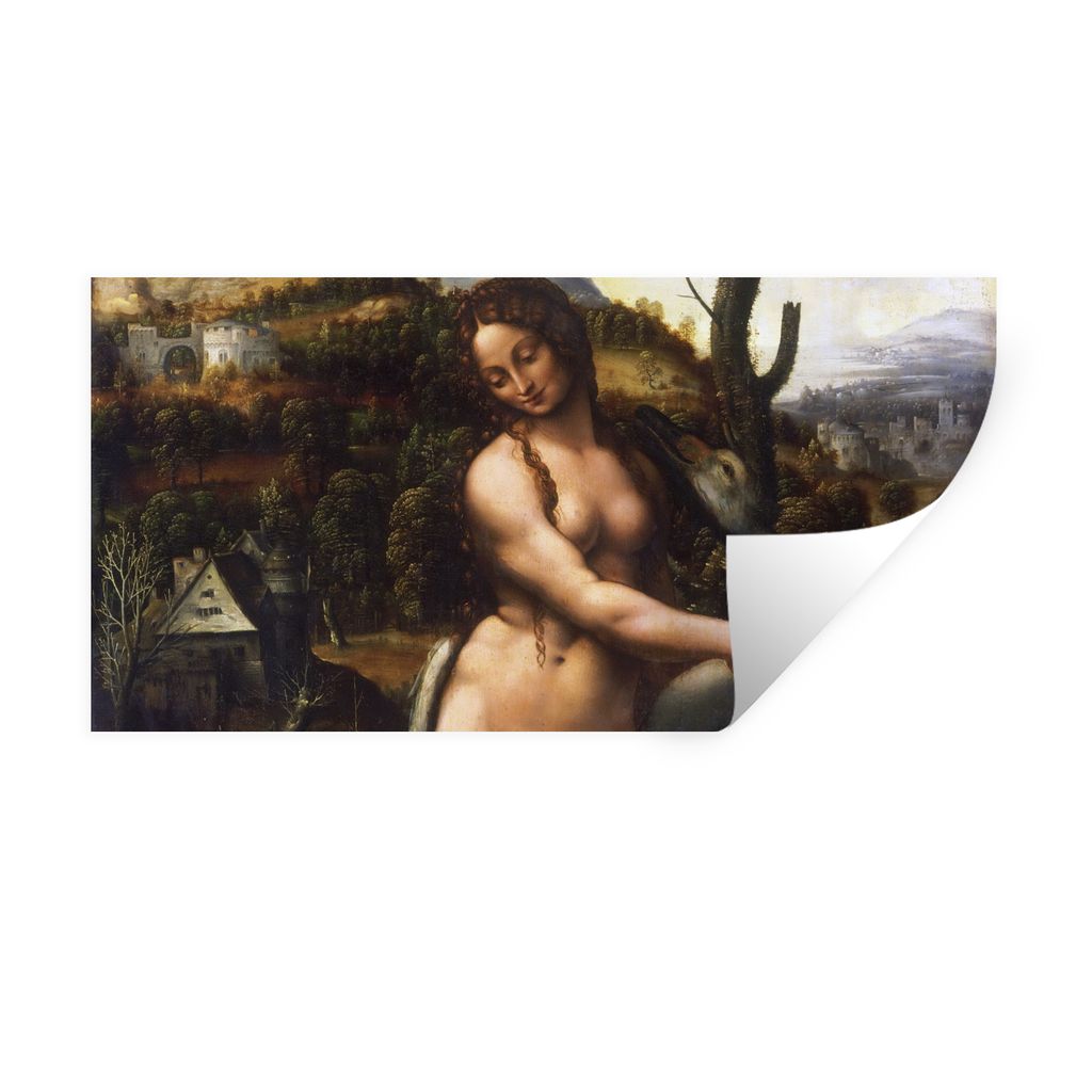 MuchoWow Wandtattoo Wandsticker Wandaufkleber Leda und der Schwan - Leonardo da Vinci 80x40 cm Selbstklebend und Repositionierbar - Aufkleber