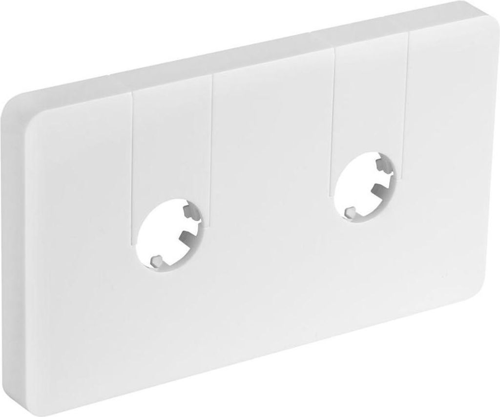A white, rectangular object with two circular openings, resembling a cassette tape.