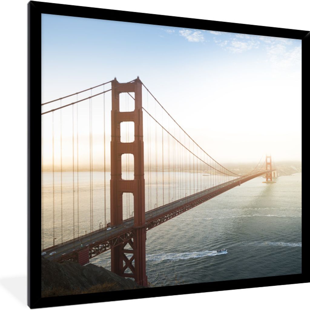 MuchoWow Gerahmtes Poster Morgennebel an der Golden Gate Bridge in Kalifornien 40x40 cm - Poster mit Schwarzem Bilderrahmen Wandposter Rahmen Fot...