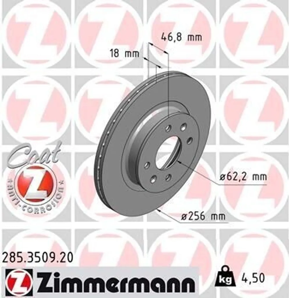 Disque de frein avant plein Zimmermann 285.3509.20 pour i20 essence