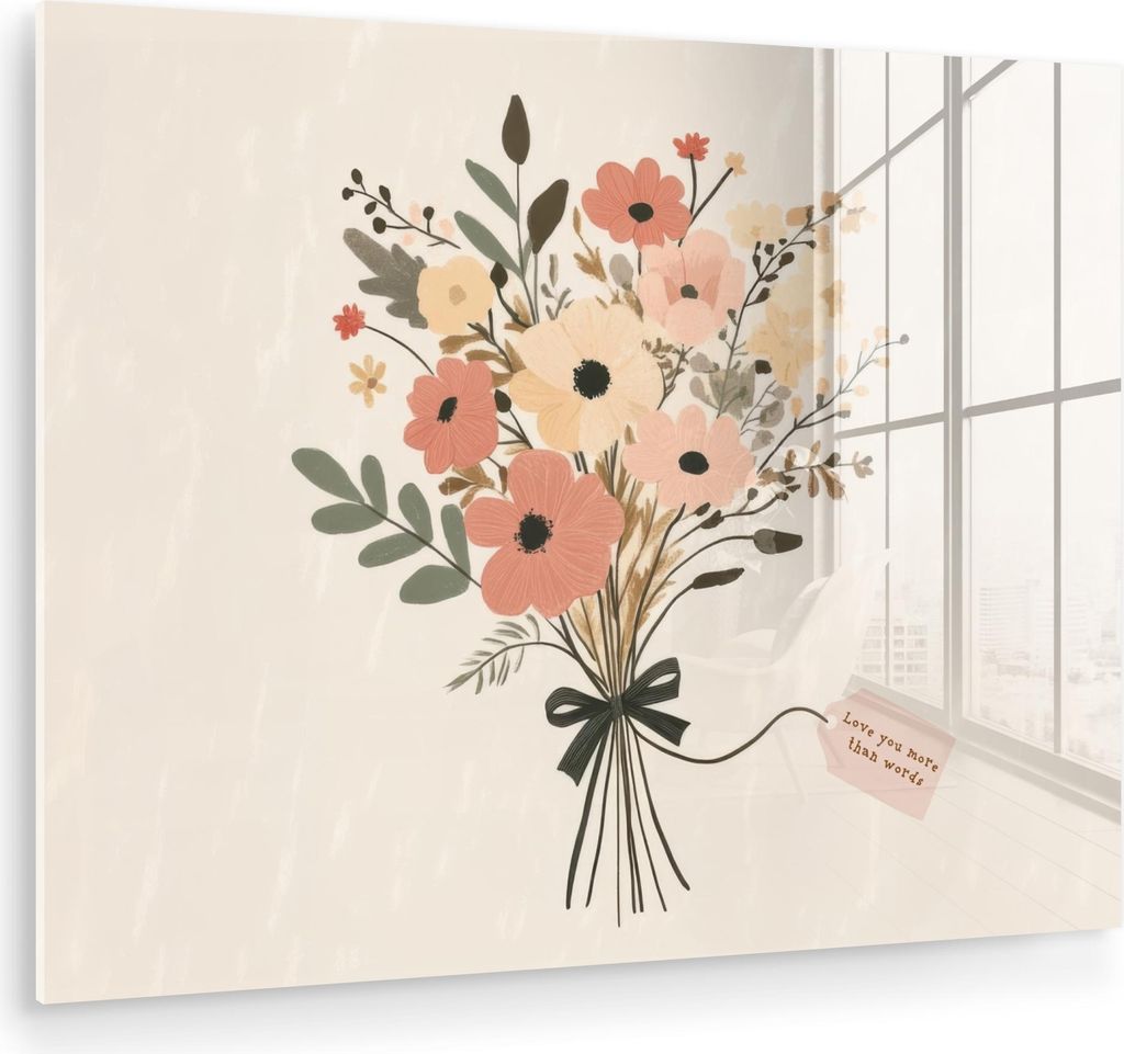 MuchoWow Glasbilder - Bilder auf Wandbild - Foto auf Glas Blumen - Zitat - Beige - Farbband 80x60 cm Wanddekoration aus Glas - Acrylglasbild - Acry...