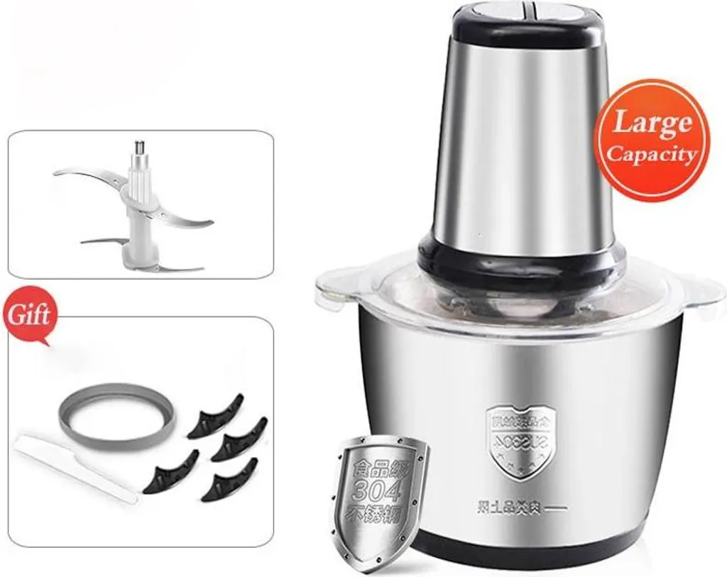 Hachoir à viande électrique 2L en acier inoxydable noir - Prise UE