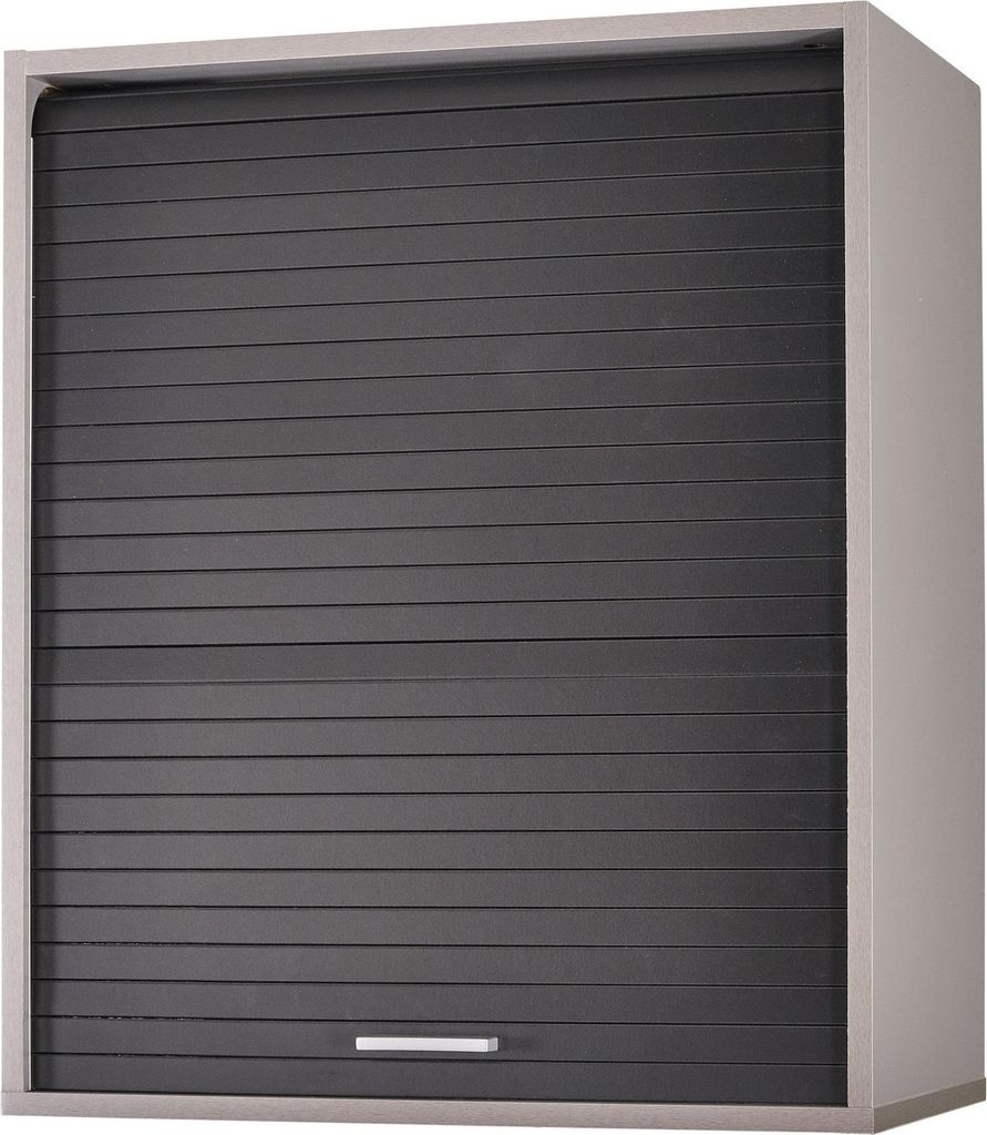 SIMMOB Küchenschrank Schrank Oberschrank Hängeschrank mit Rollladentür B 60 cm, Farbe:Aluminium-Schwarz