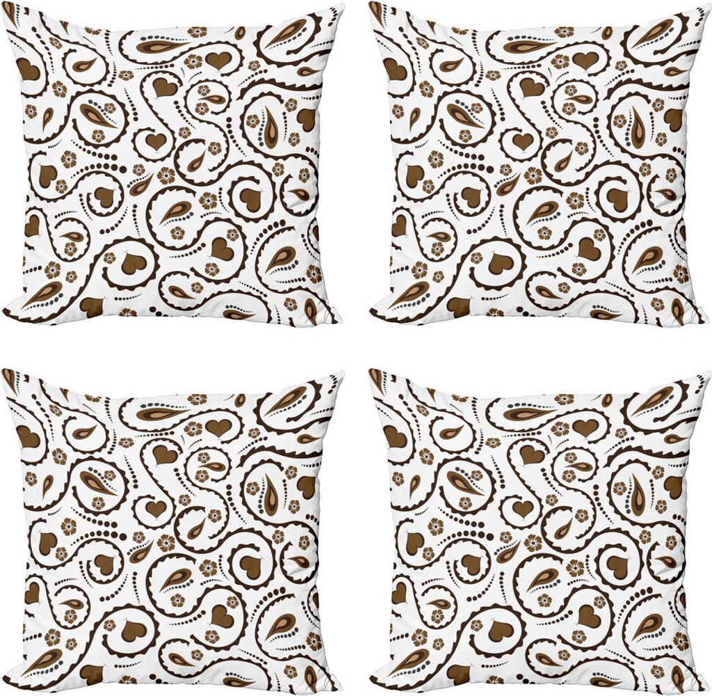 ABAKUHAUS Romantisch Kissenbezug Set (4 Stück), Liebes-Herz-Wirbels-Punkte, Moderner Doppelseitiger Digitaldruck, 45 cm x 45 cm, Dunkelbraun und W...